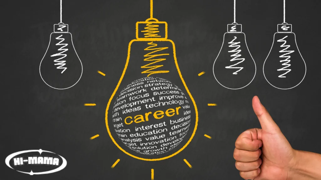 Chalkboard illustration with a glowing light bulb labeled 'career' and a thumbs-up, symbolizing inspiration and growth, aligned with the goals of 92Career.