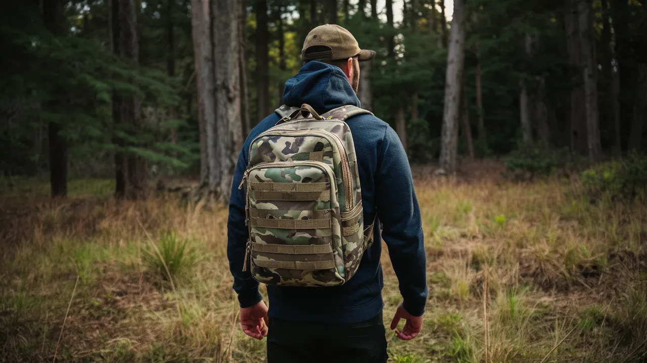Man with ASMN Tactical Digital Camo Travel Backpack
