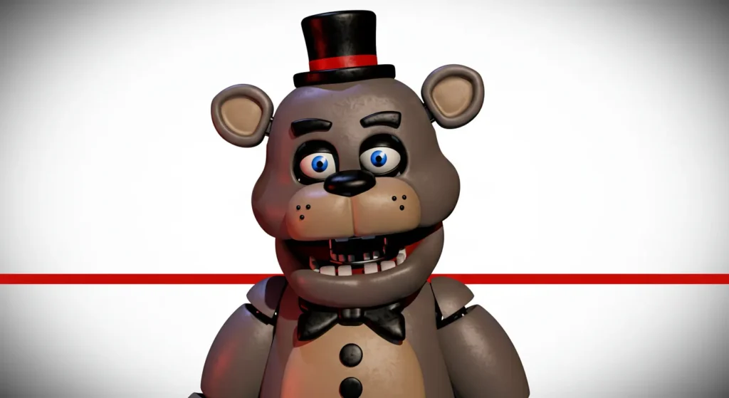 Alvin FNAF gray bear with a top hat and blue eyes.