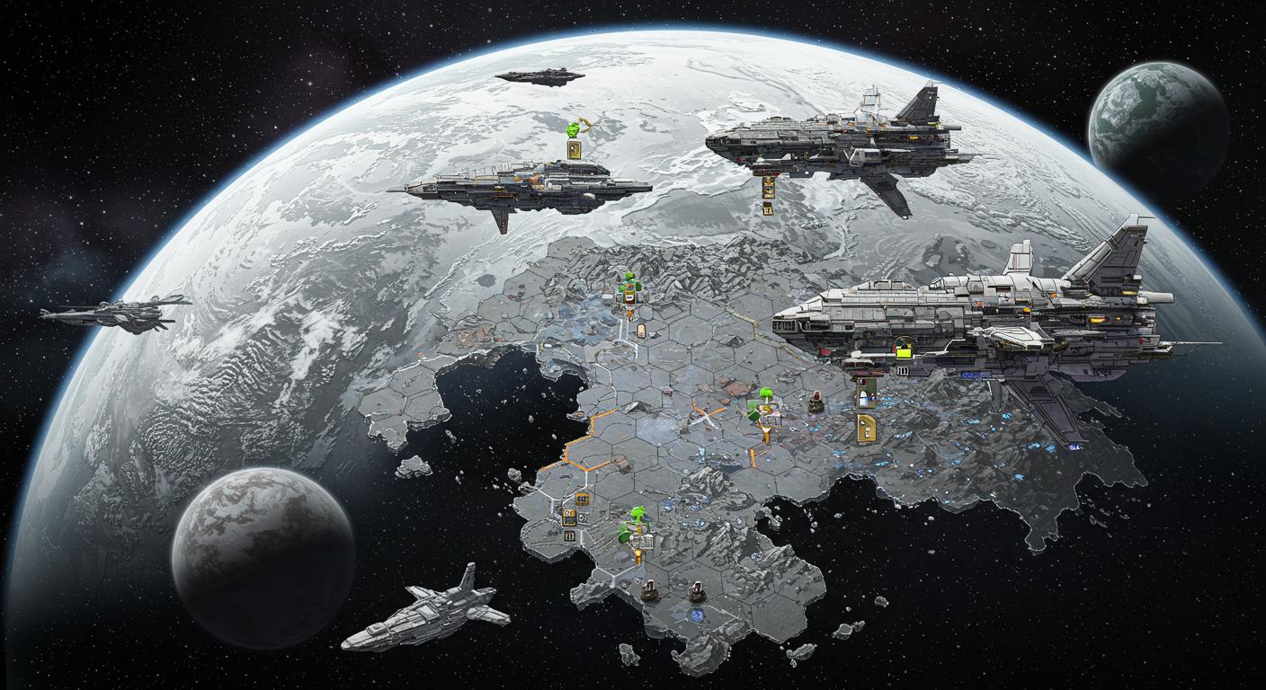 Tech-filled battleships in "Stellaris" space scene.