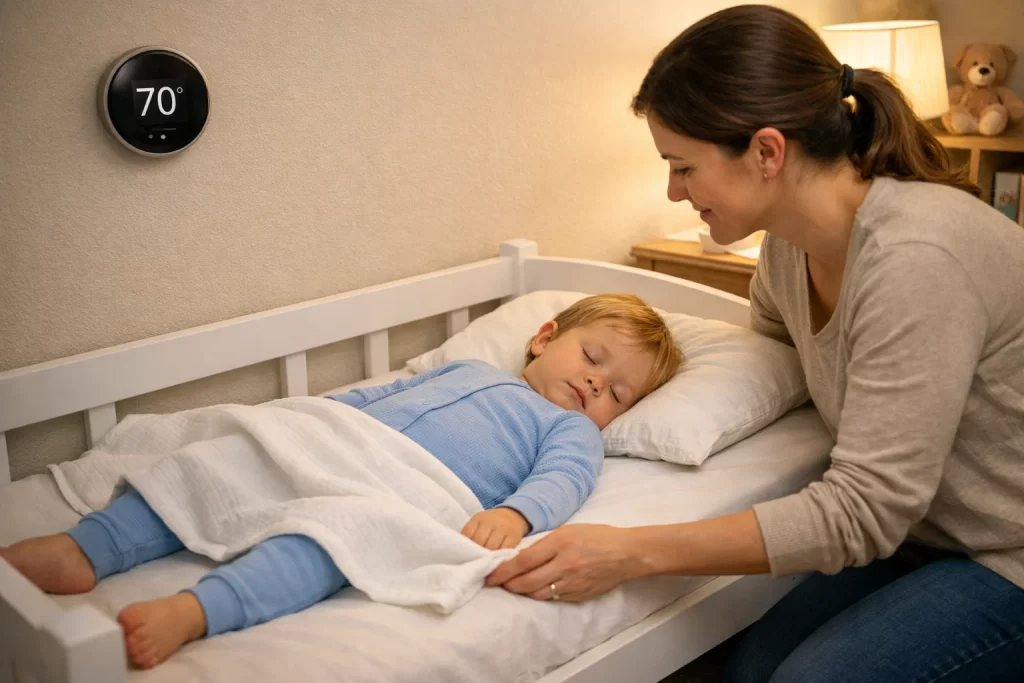 Safe toddler sleep environment demonstrating when can toddlers sleep with a blanket and safety tips.