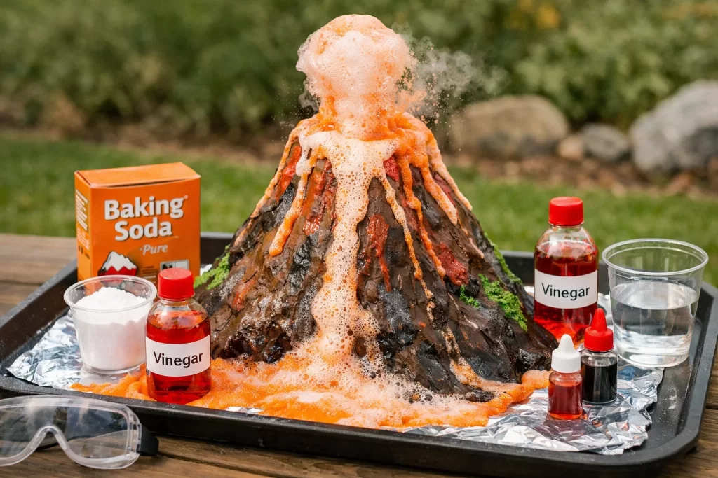 The baking soda volcano is one of the most classic STEM Activities for Kids. It demonstrates chemical reactions using safe household materials.