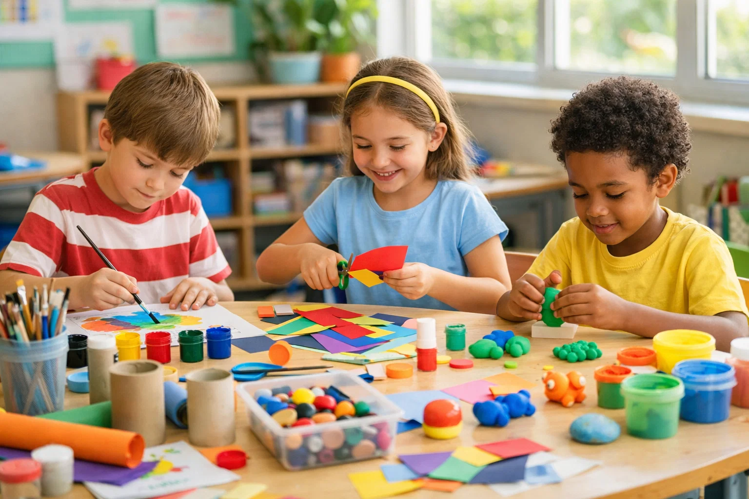 Creative Activities for Children involving art, crafts, playdough, and recycled materials in a classroom environment.