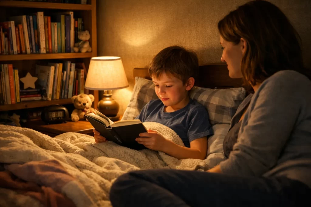 Reading Activities for Kids building daily reading routines and exploring books at bedtime.