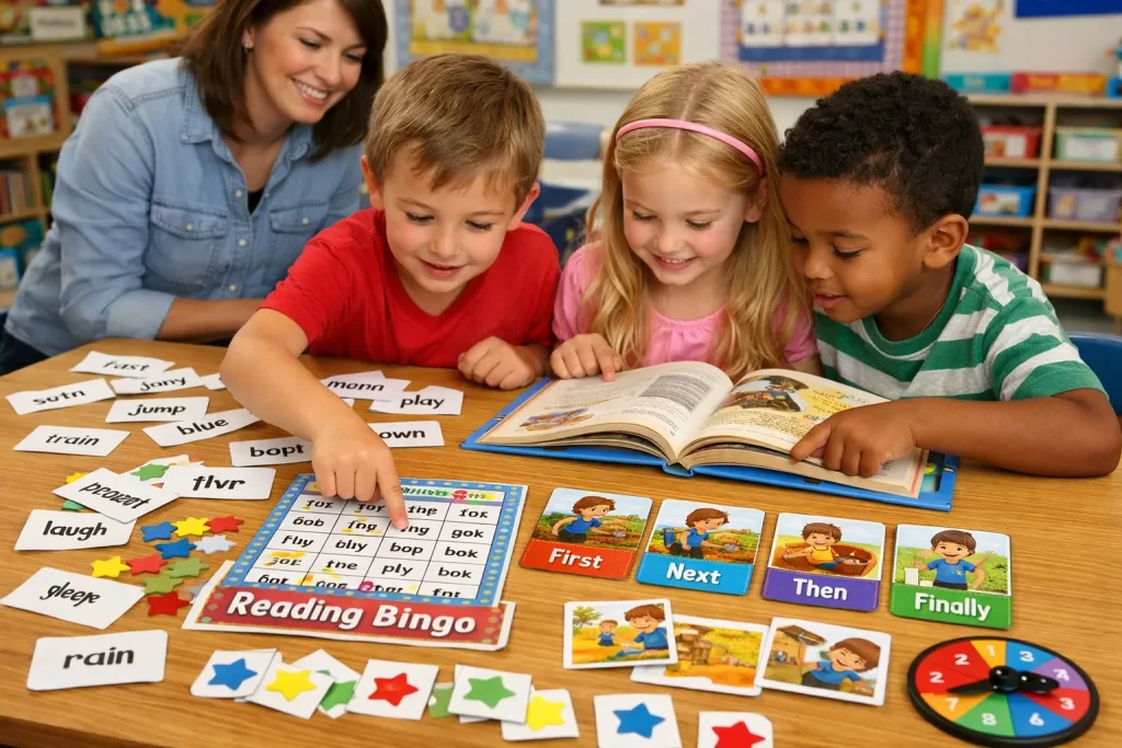 Reading Activities for Kids through interactive reading games like reading bingo and word hunts.