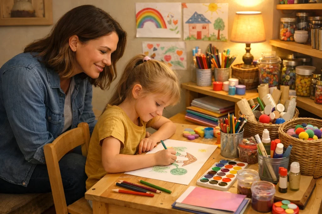 Creative Activities for Children supported by a home craft space with art supplies and creative tools.